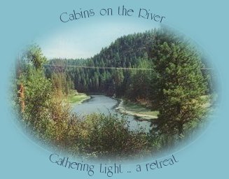 Cabins on the river at gathering light ... a retreat in southern oregon near crater lake national park: cabins, tree houses on the river in the forest.