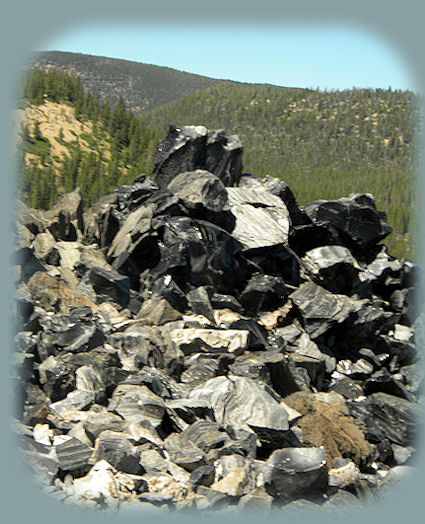 
big obsidian flow from paulina peak at newberry national volcanic monument in oregon, under the auspices of the deschutes national forest: hiking trails, paulina and east lakes, little crater campground, campgrounds, resort, hot springs, fishing, boating, swimming.